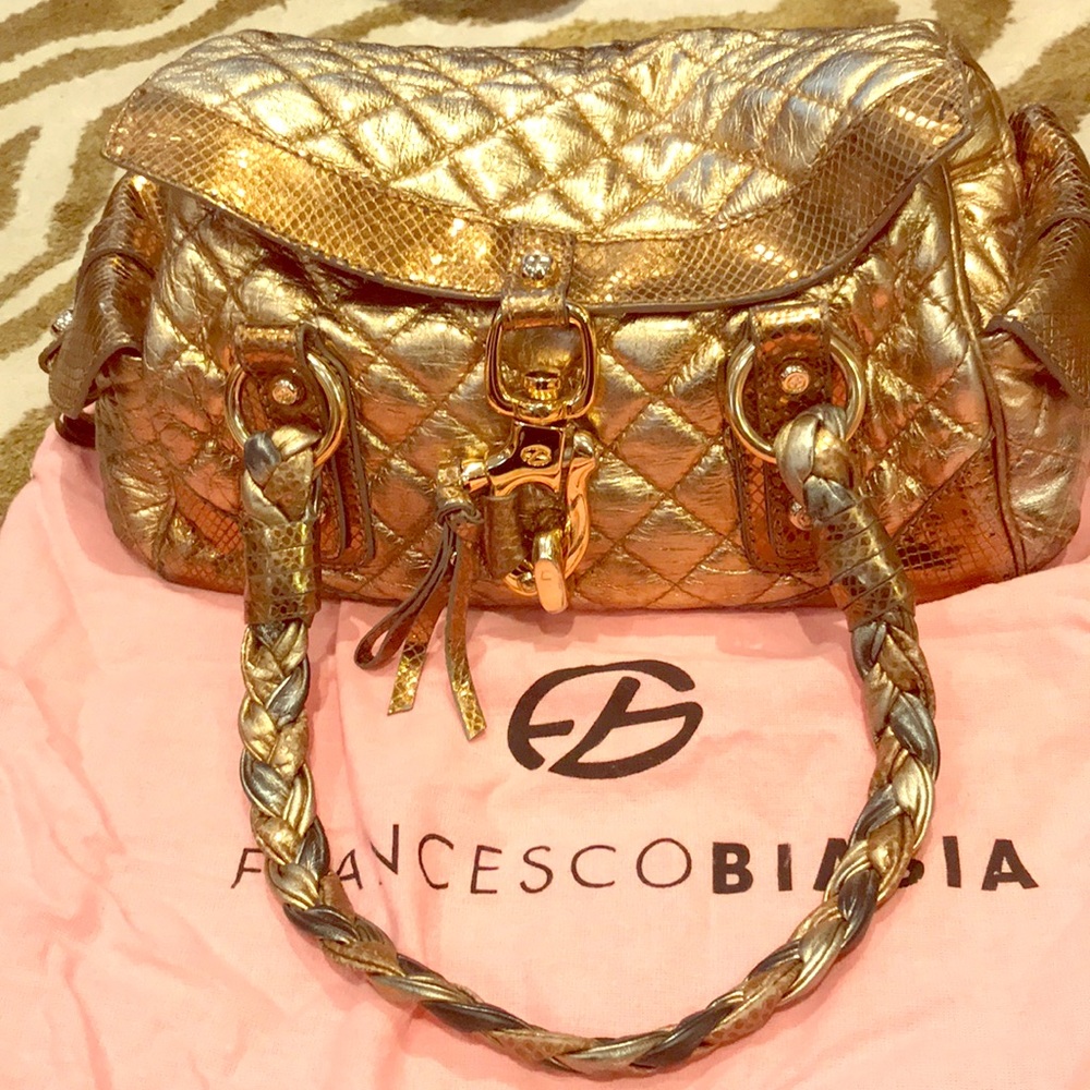 Francesco Biasia metallic matte gold handbag